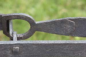 Showing the forged weld on a forged bow spring gin trap