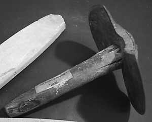 Rookley's basing hammer, on display at Exeter museum
