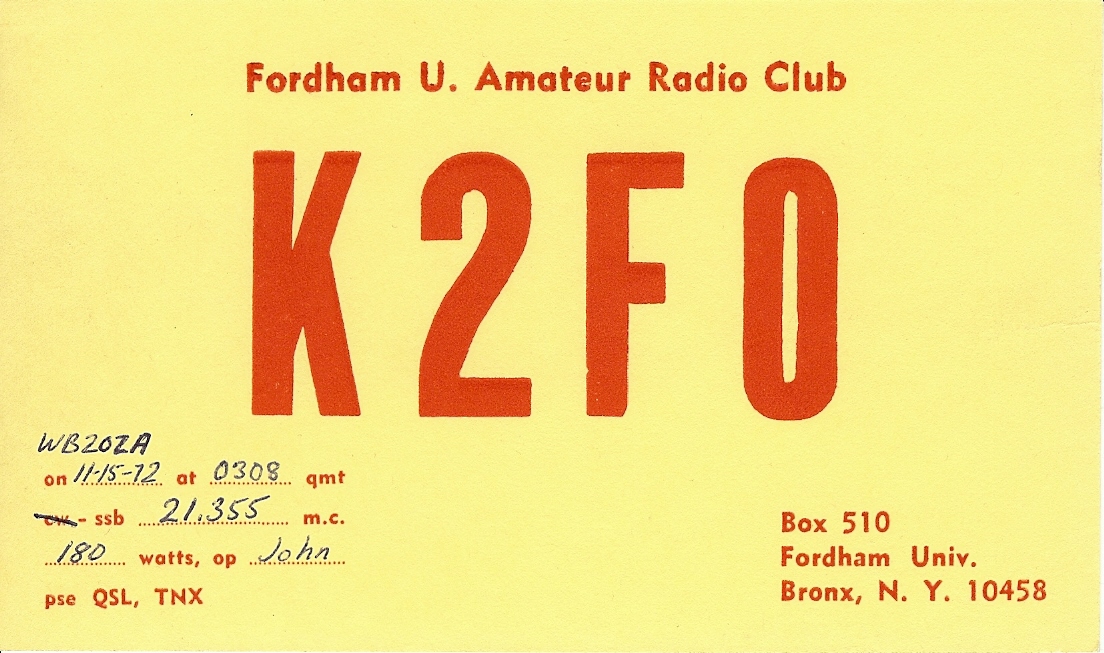 K2FO QSL ca. 1972