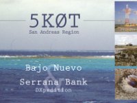 5K0T  - CW Year: 2008 Band: 20, 30m Specifics: IOTA NA-132 Bajo Nuevo island & IOTA NA-133 Serrana Bank