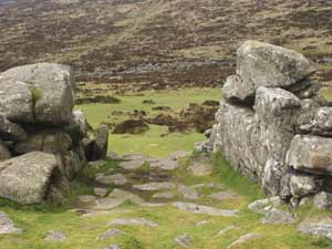 Looking into Grimspound's main entrance