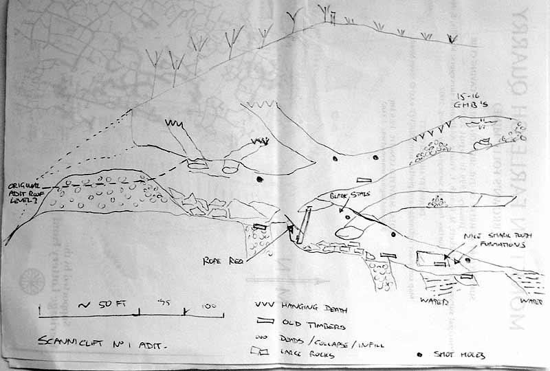 A sketch of the interior of the mine workings