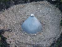 Showing concrete antenna base on its bed of sharp sand