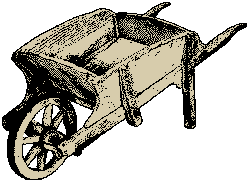 Sketch of an antique wooden wheelbarrow