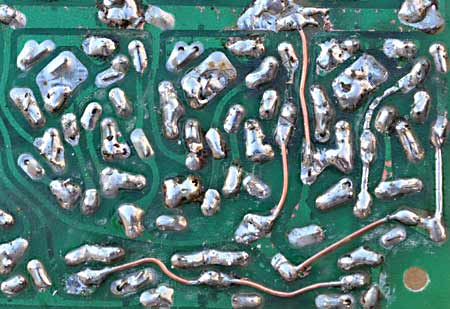 Showing some repaired circuit board tracks