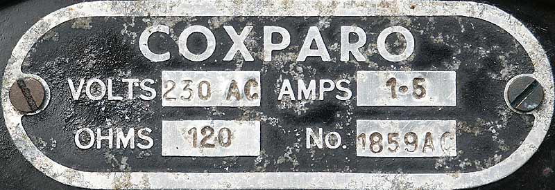 The name plate on the Coxparo regulator unit