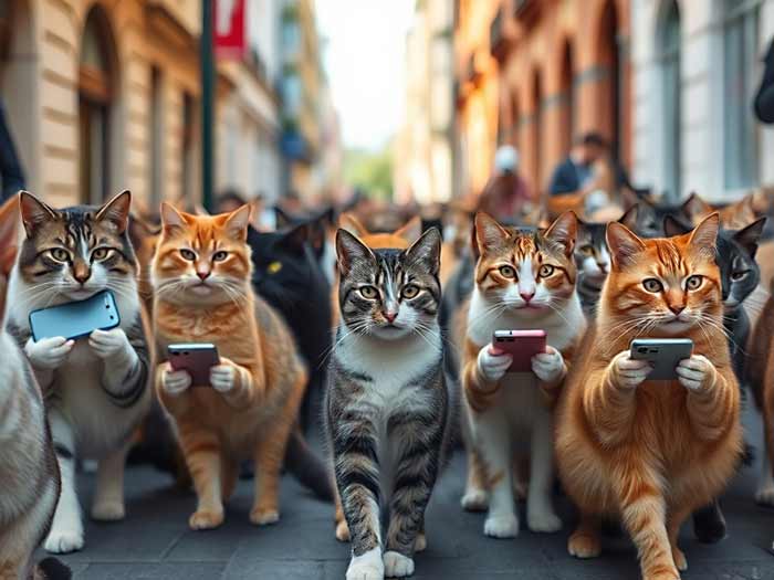 Cats on smartphones