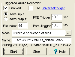 control panel for triggered audio recorder