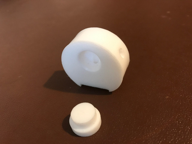 Machined PTFE block and plug included with the 1296 Material/experimenter kits