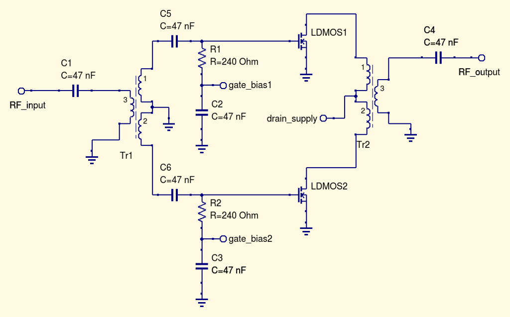 Push-pull power amplifier with PD85004 schematic