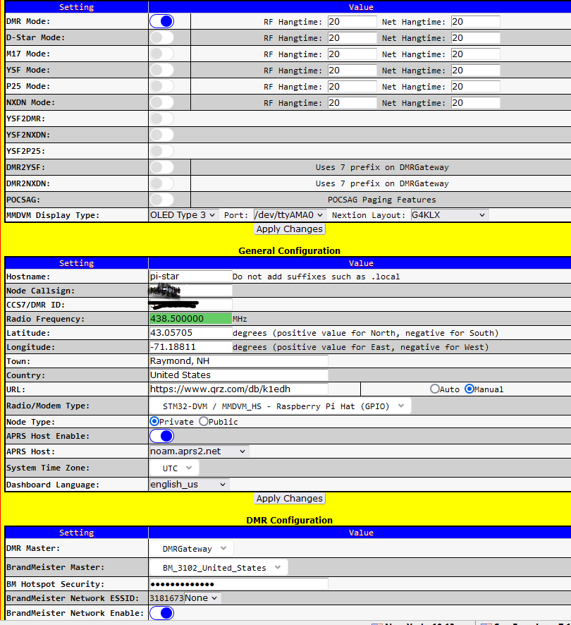 Pi-Star Configuration Page