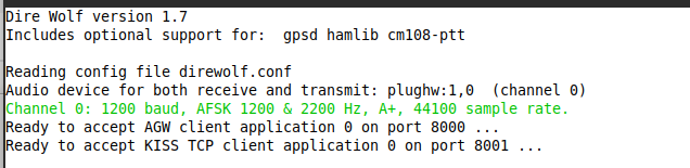 direwolf startup in terminal window
