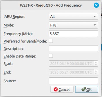WSJT-x Add Frequecy