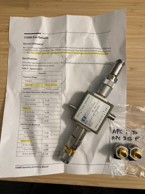 HP 11590 Bias Network with APC-7 to N and APC-3.5-F adapters.