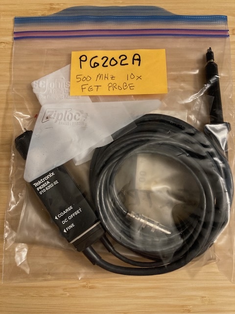 Photo of bagged Tektronix P6202A 500 MHz 10X FET Probe.