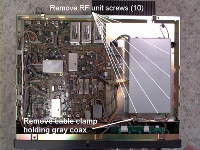765 with bottom cover removed, showing the location of the RF unit.