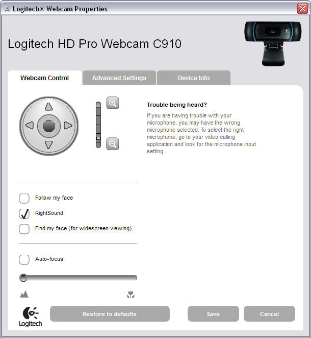 Logitech webcam B910, and C920 Auto-focus fix