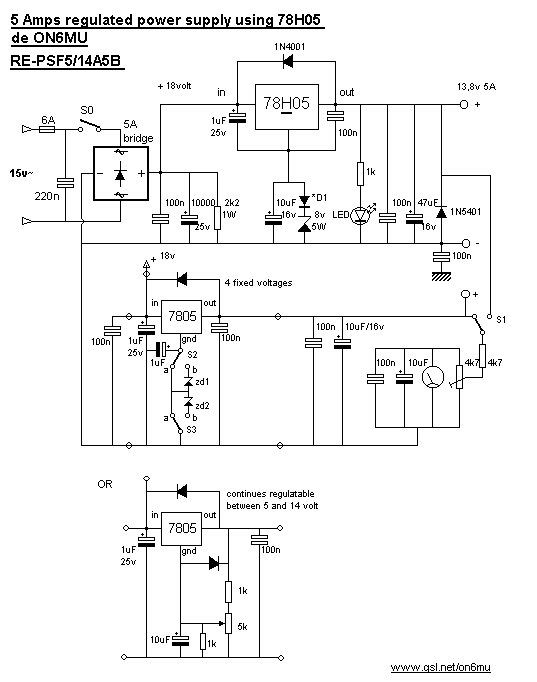 Regulated 12 volt power supply using 78H05