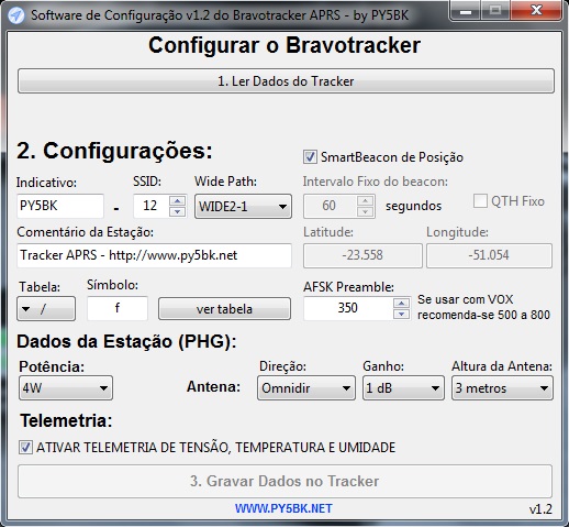 Software de Configuracao BravoTracker Tracker APRS Brazil PY5BK