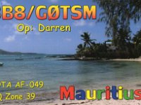 3B8/G0TSM  -  CW - SSB Year: 2013 Band: 10, 12m Specifics: IOTA AF-049 mainland Mauritius