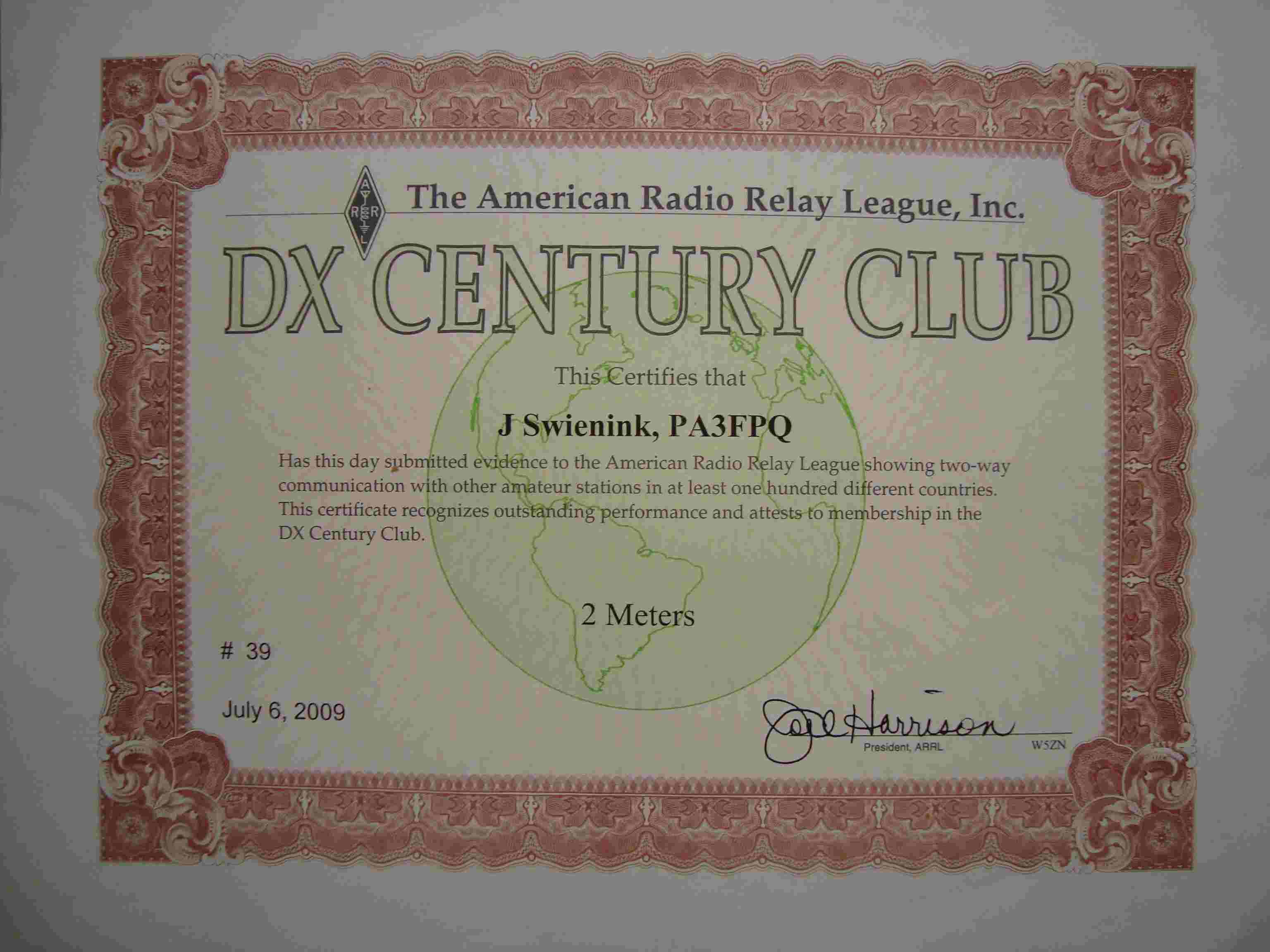 DXCC certificate.