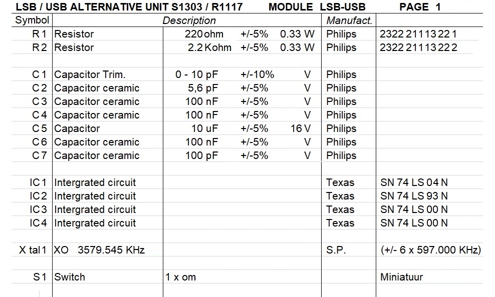Part list LSB Alternative circuit