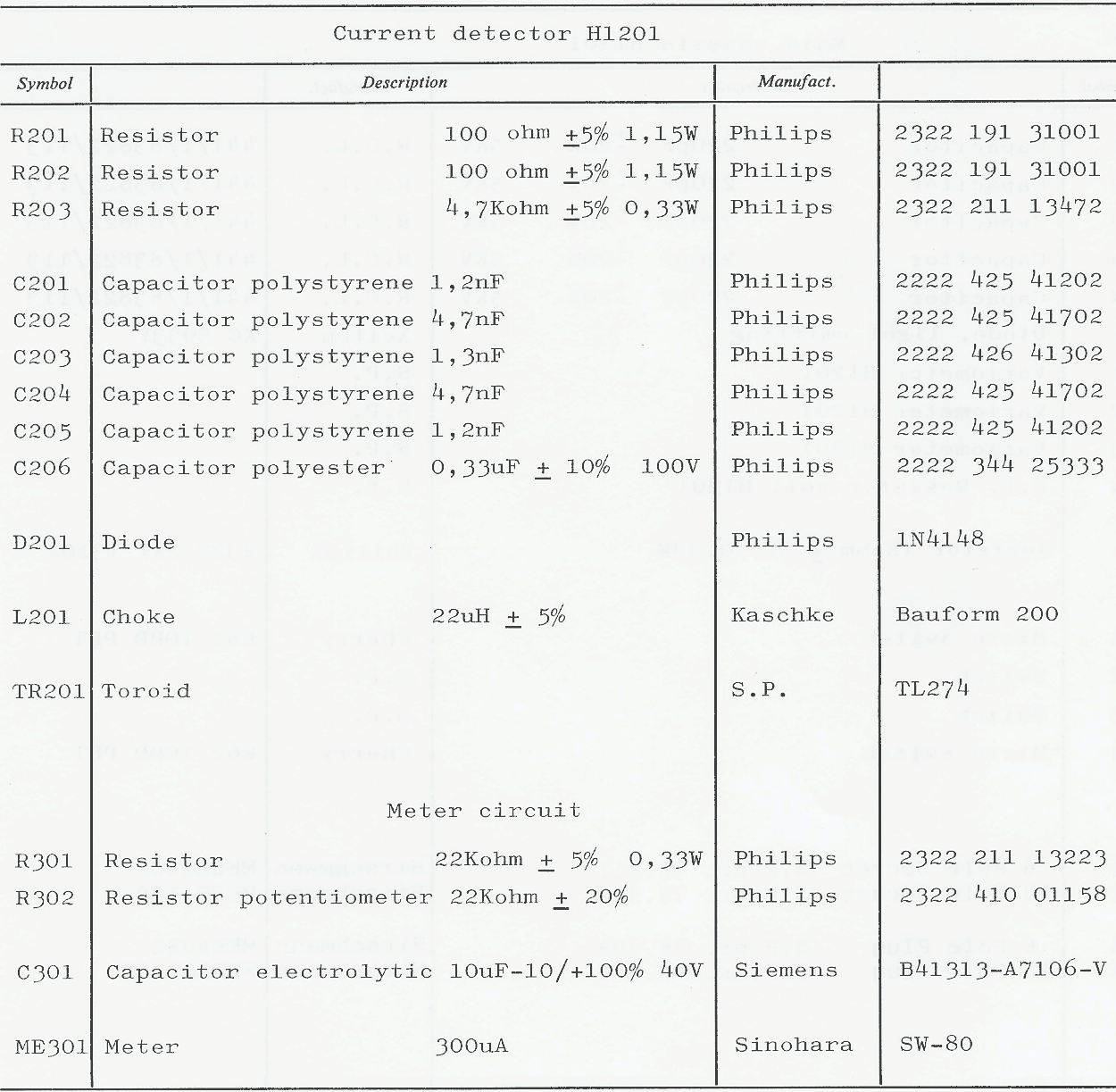 Parts list H1201 page-01