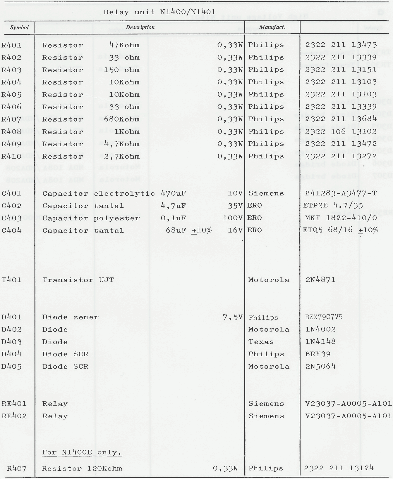 Sailor N1401 Deleay unit parts list 1