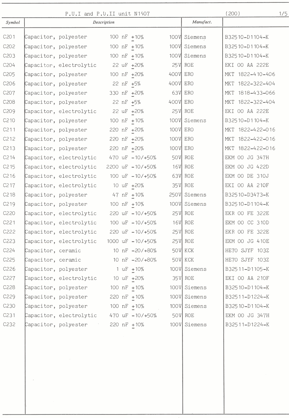 Sailor N1407 Power_uint-1_and_2 parts list 1