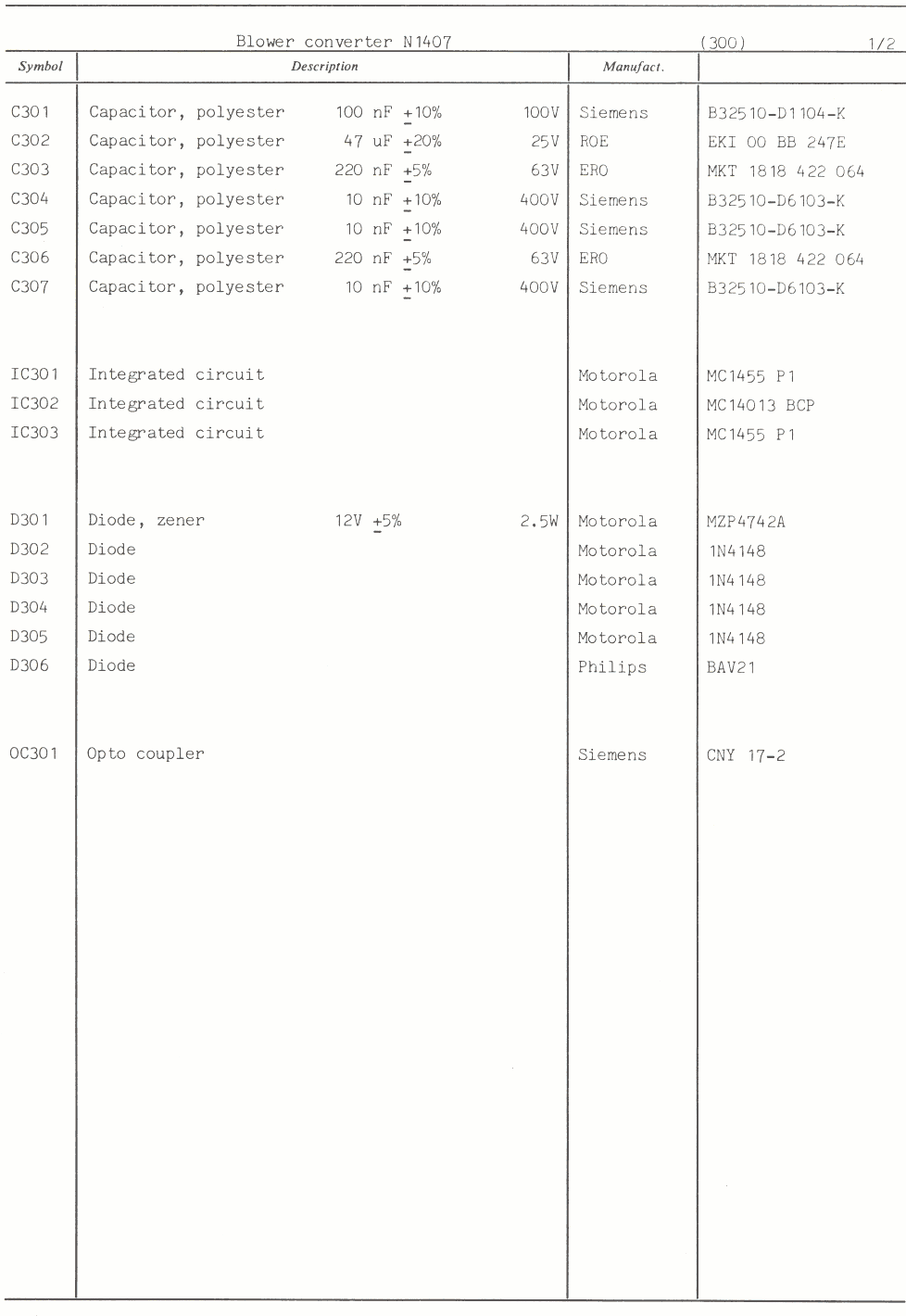 Sailor N1407 Blower converter unit parts list 1