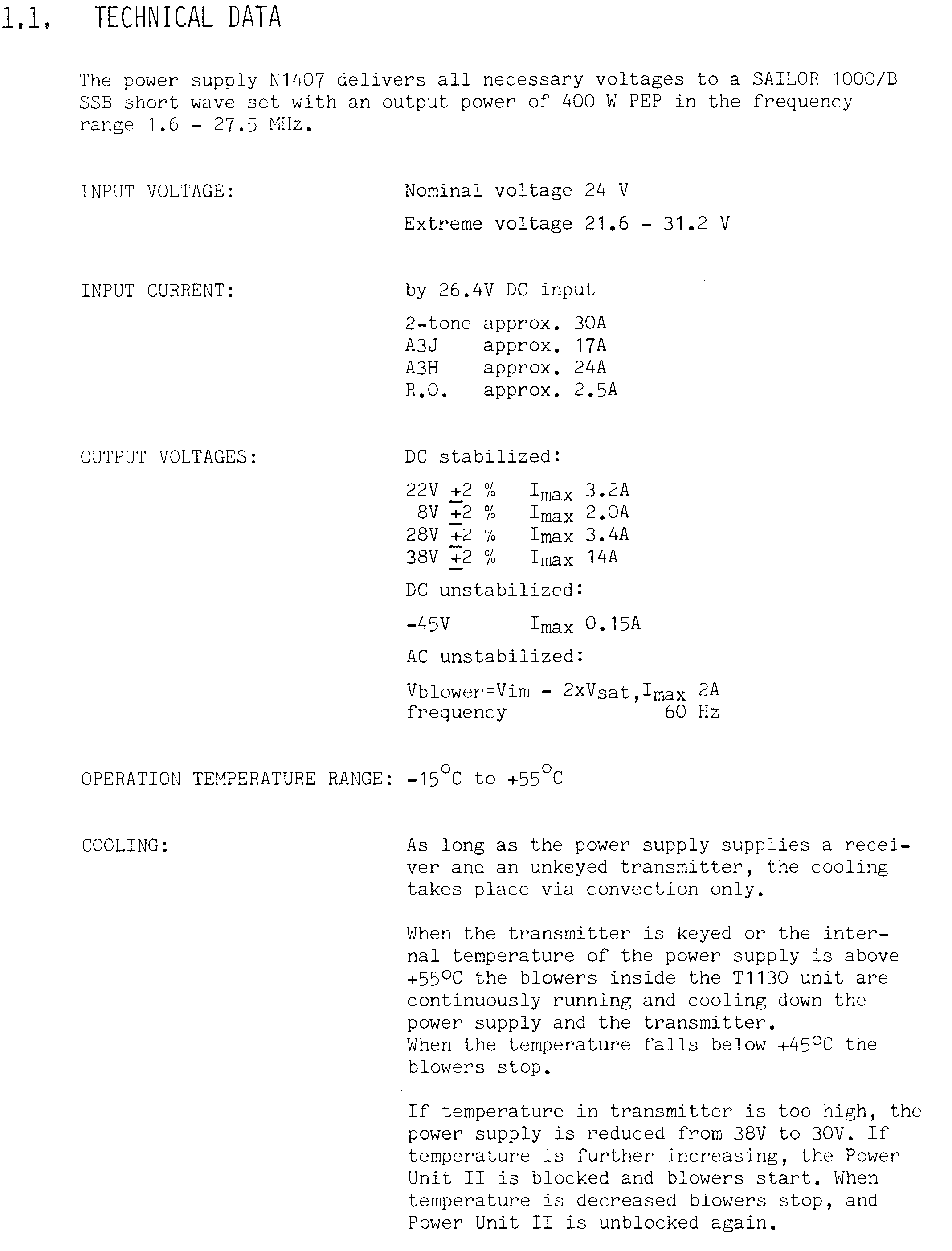 Sailor N1407 Technical data