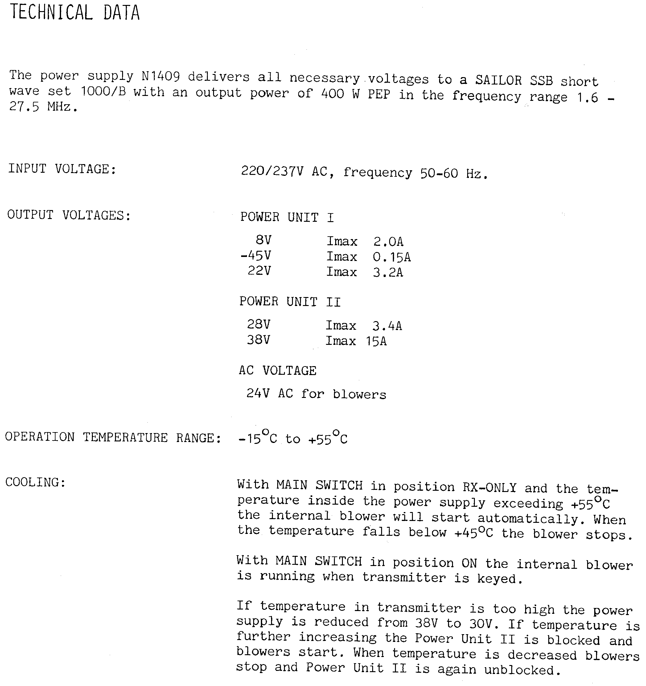 Sailor N1409 Technical data