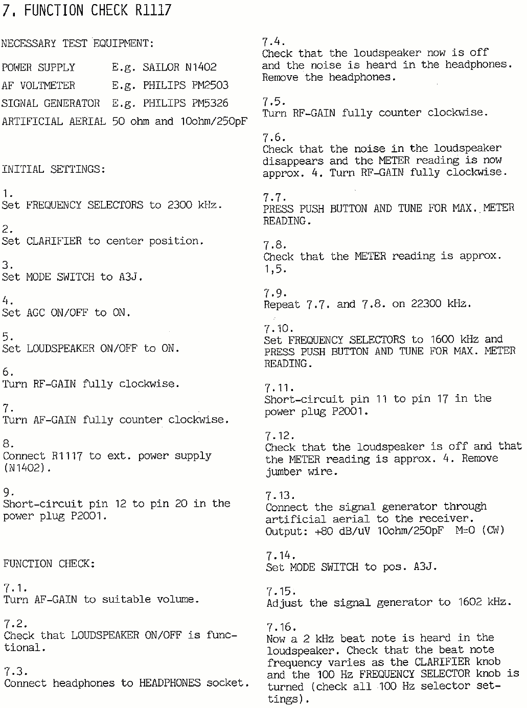 Sailor R1117 Function check page-1