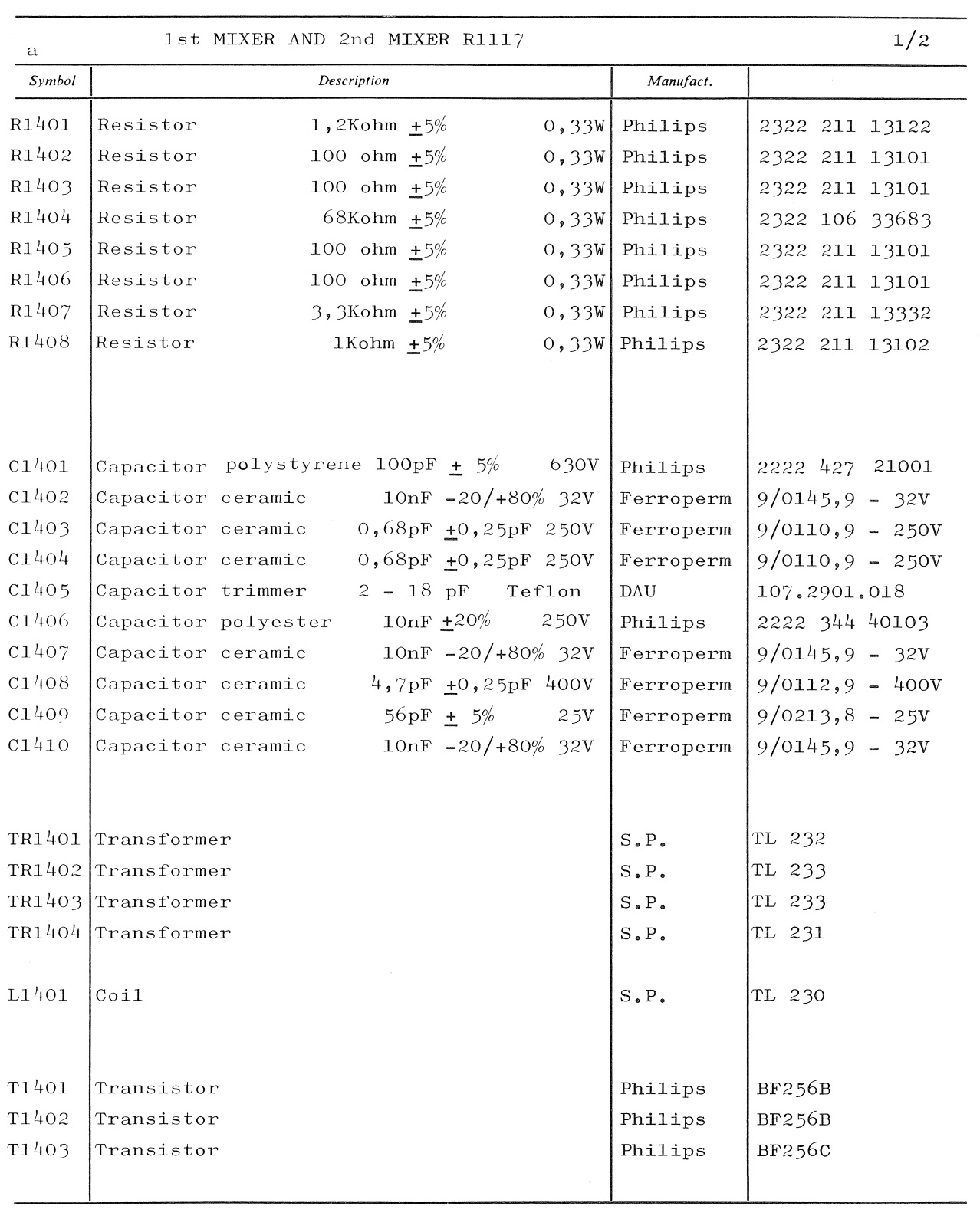 Sailor R1117 1st mixer and 2nd mixer unit parts list 1