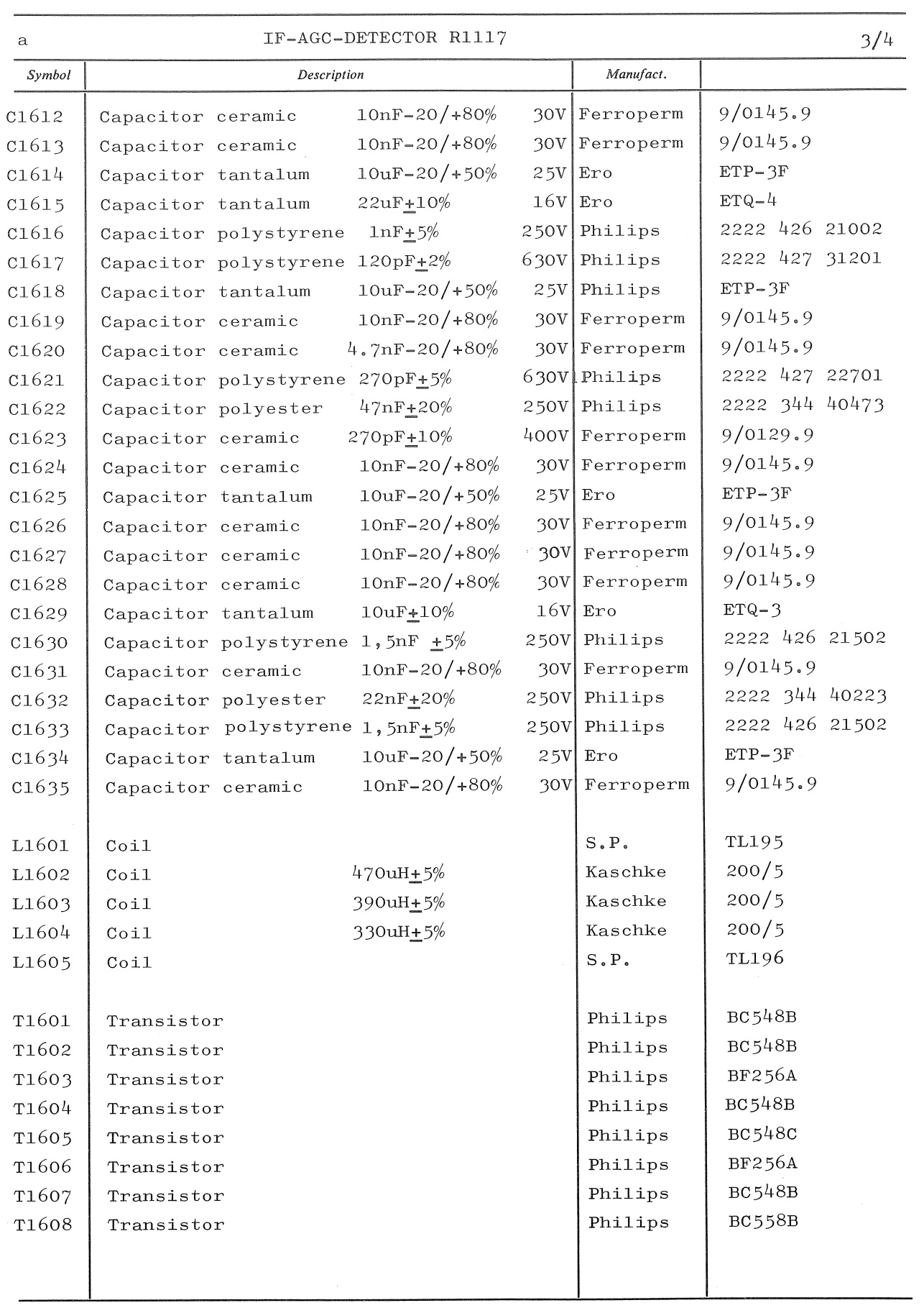 Sailor R1117 IF - AGC - Detector unit parts list 3