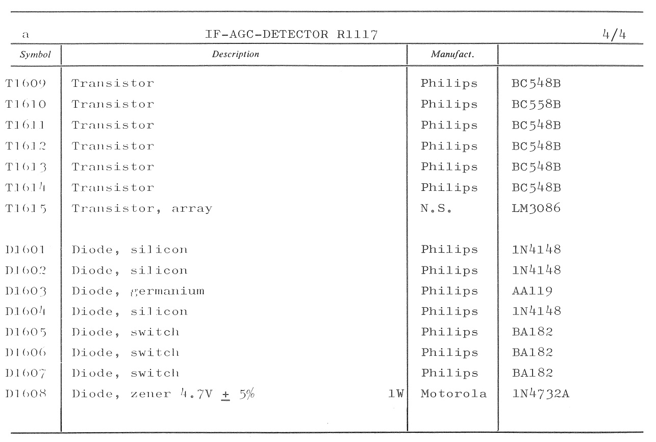 Sailor R1117 IF - AGC - Detector unit parts list 4