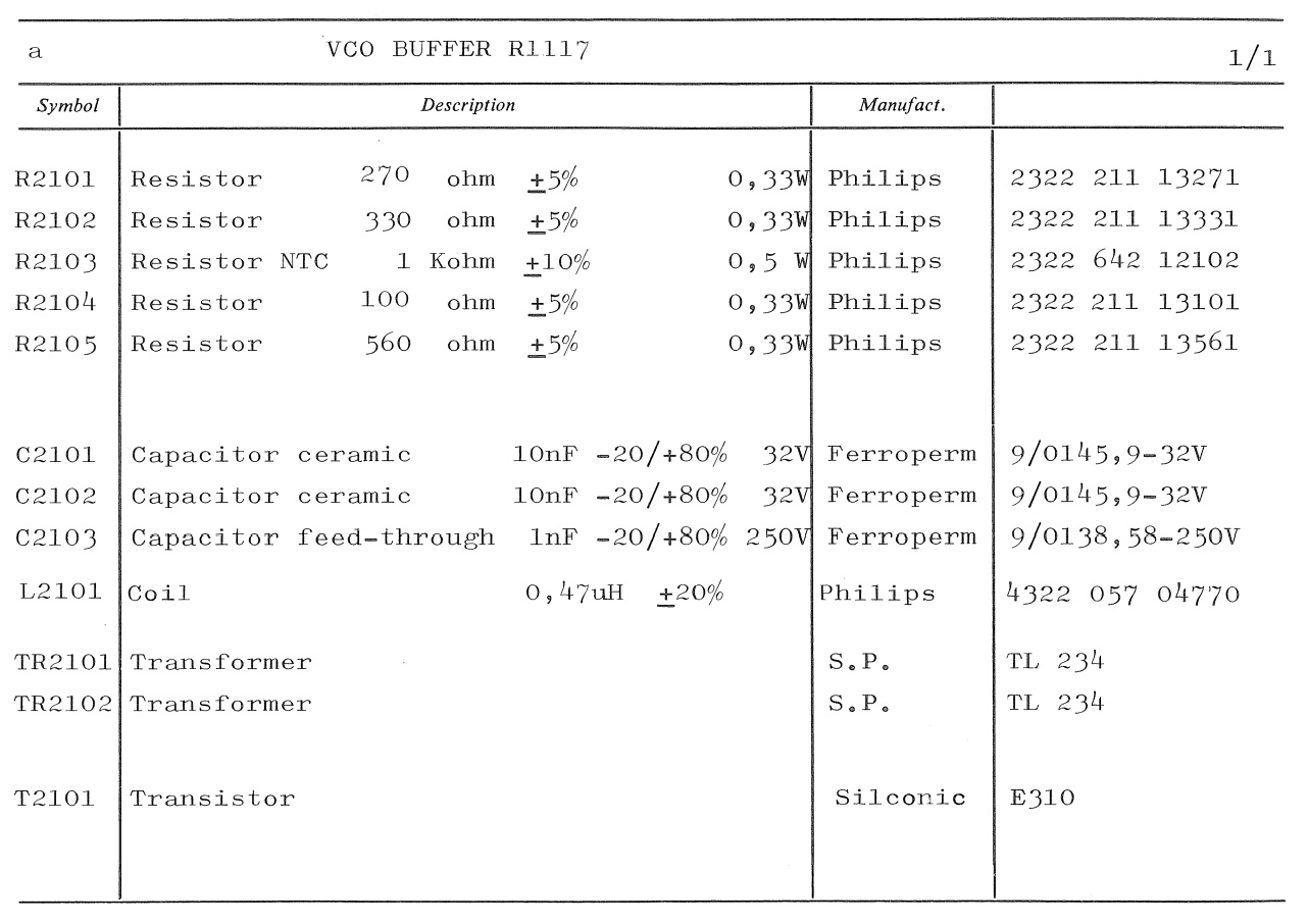 Sailor R1117 VCO buffer unit parts list 1