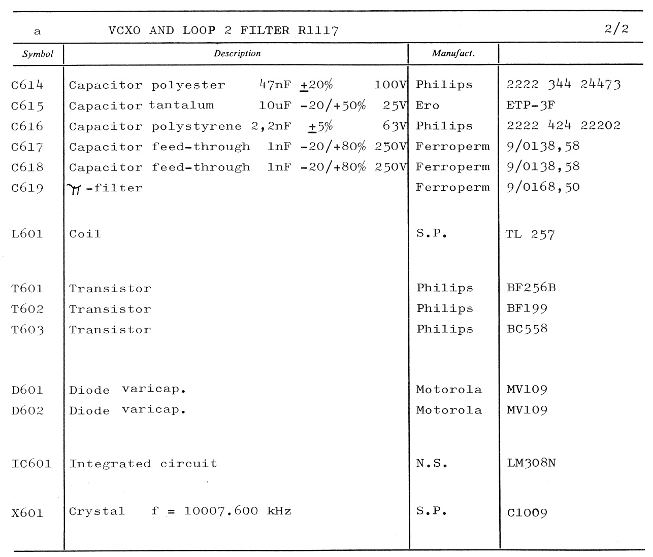 Sailor R1117 VCXO and loop 2 filter unit parts list 2