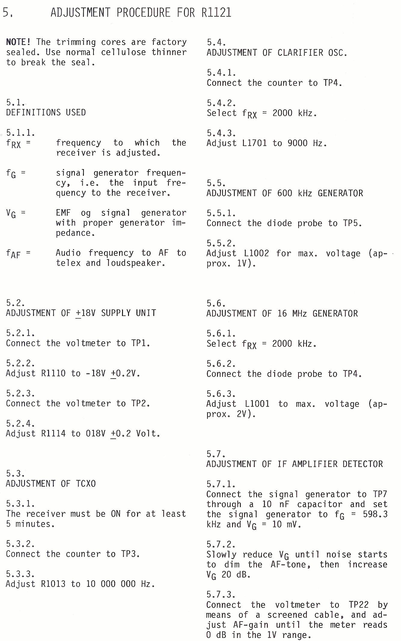 Sailor R1121 Adjustment procedure page-1
