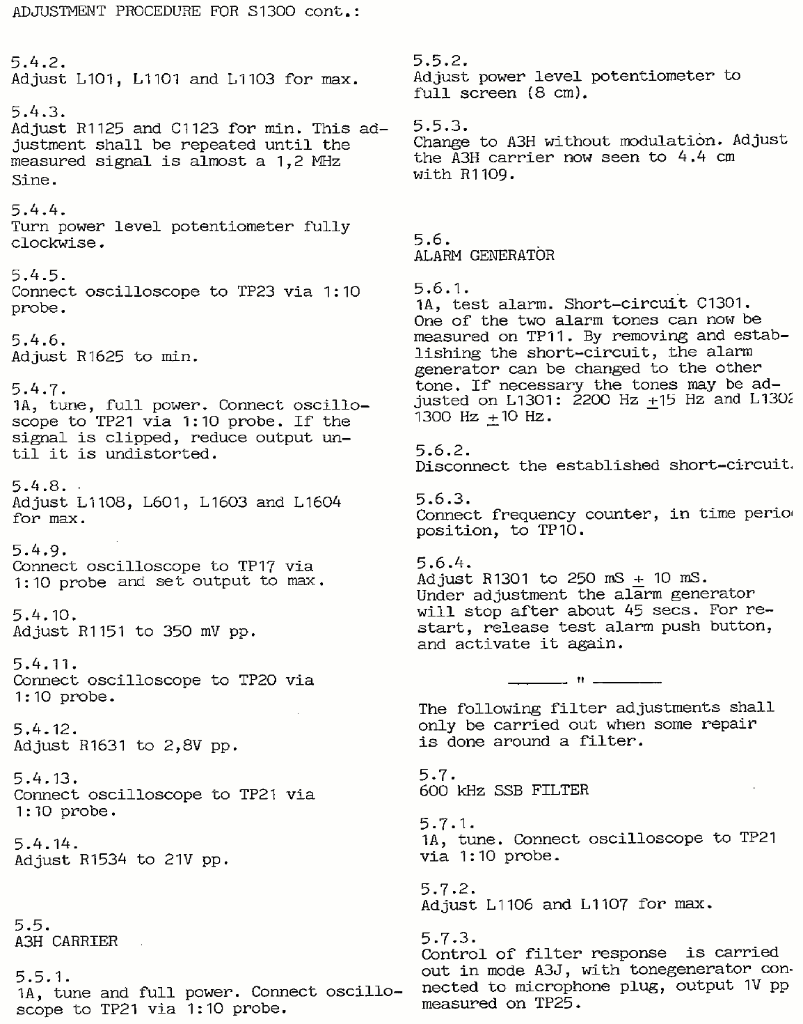 Sailor S1300 Adjustments procedure page-2