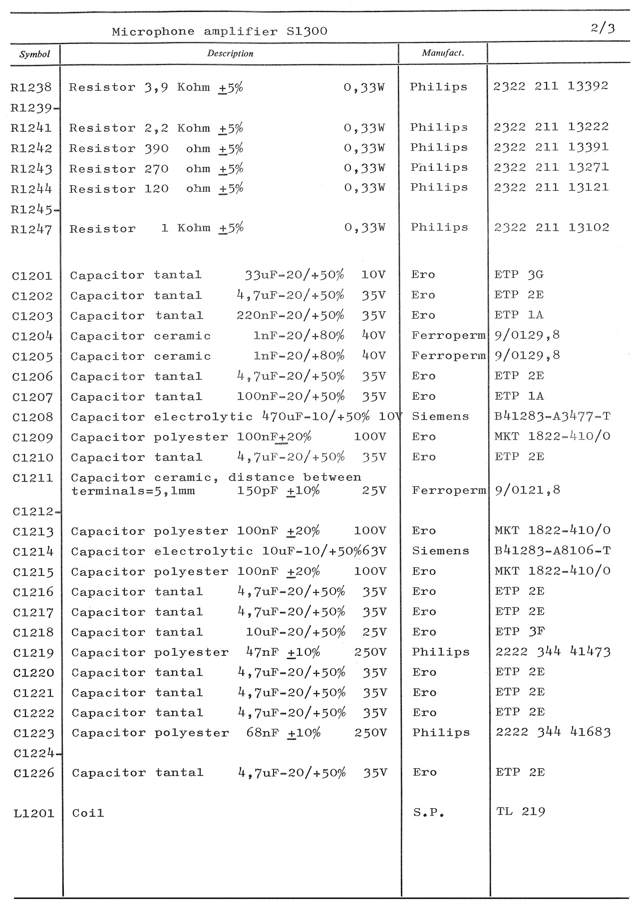 Sailor S1300 Microphone amplifier parts list 2