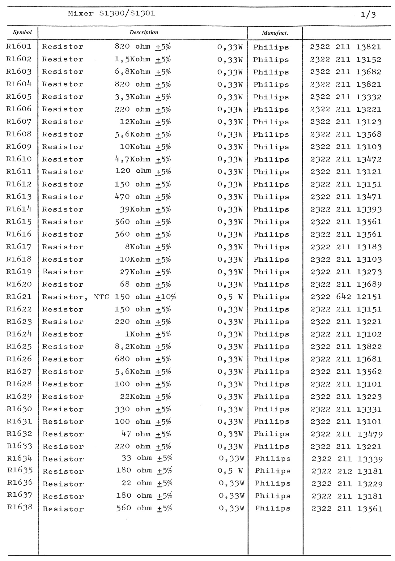 Sailor S1300 / S1301 Mixer unit parts list 1