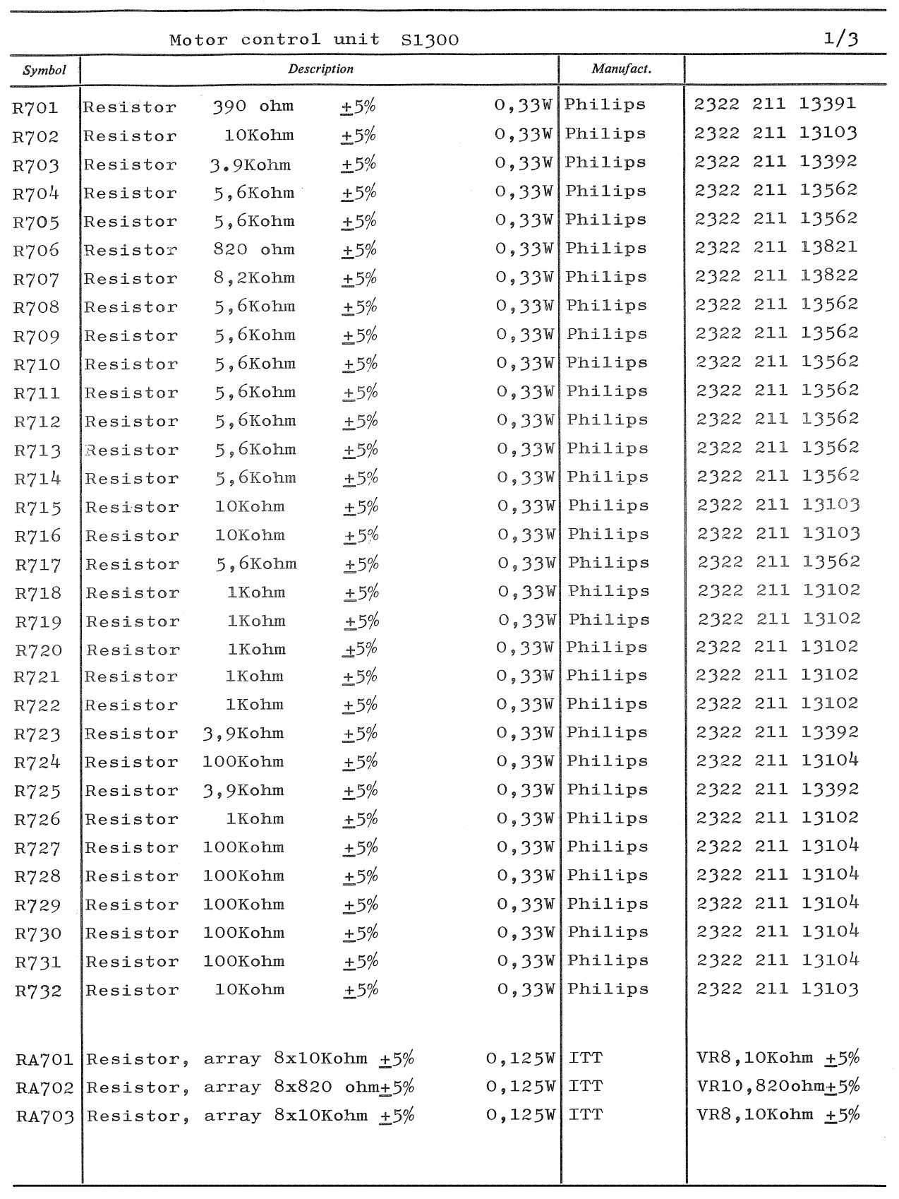 Sailor S1300 Motro control unit unit parts list 1