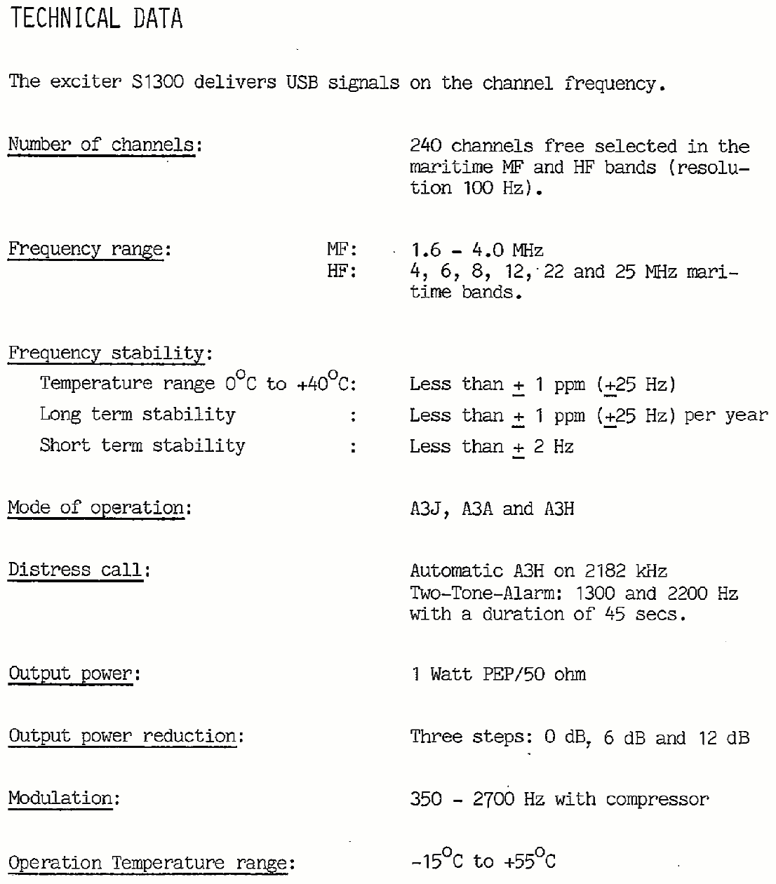Sailor S1300 Technical data page-1
