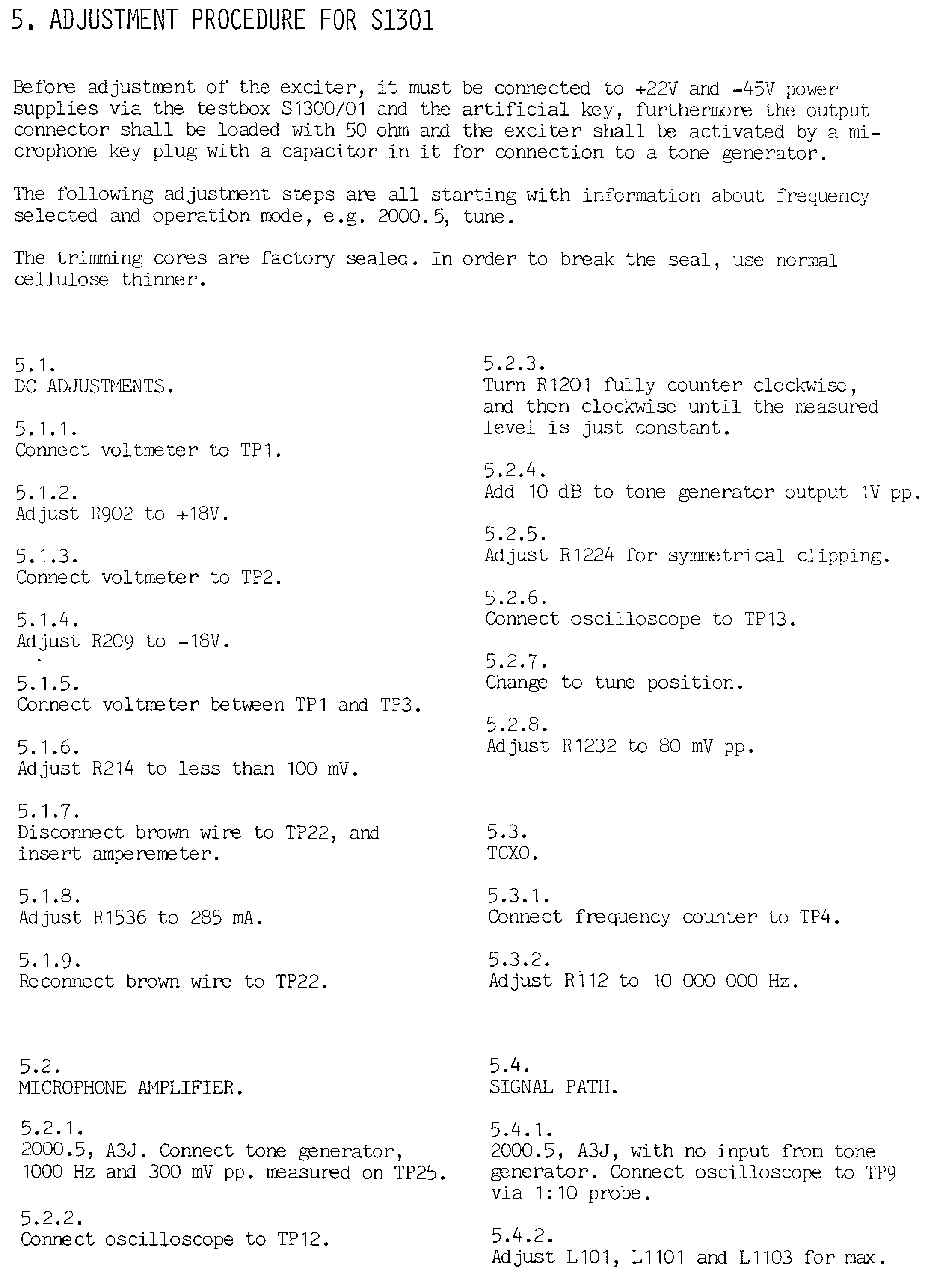 Sailor S1301 Adjustments procedure page-1