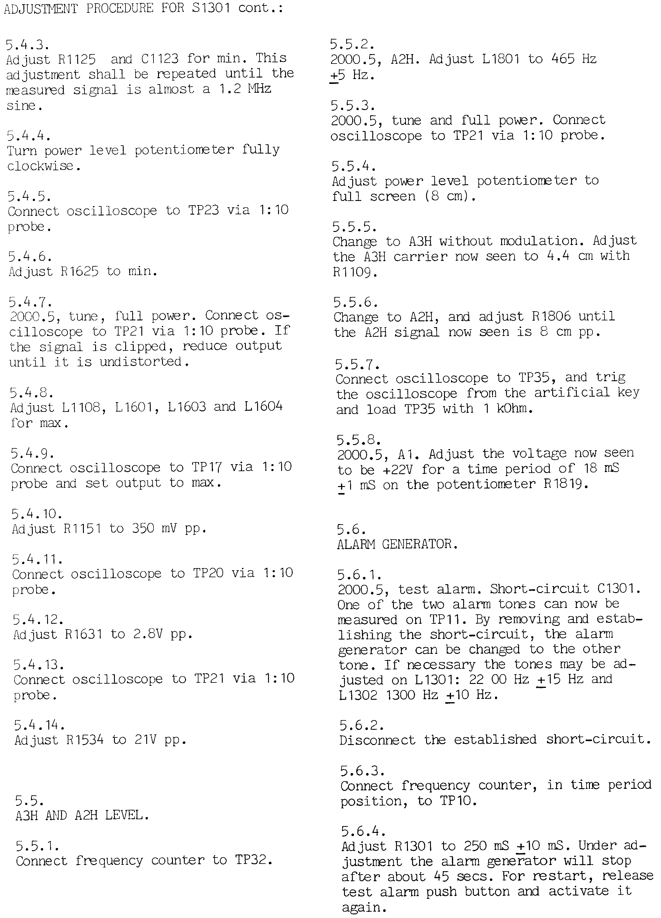 Sailor S1301 Adjustments procedure page-2