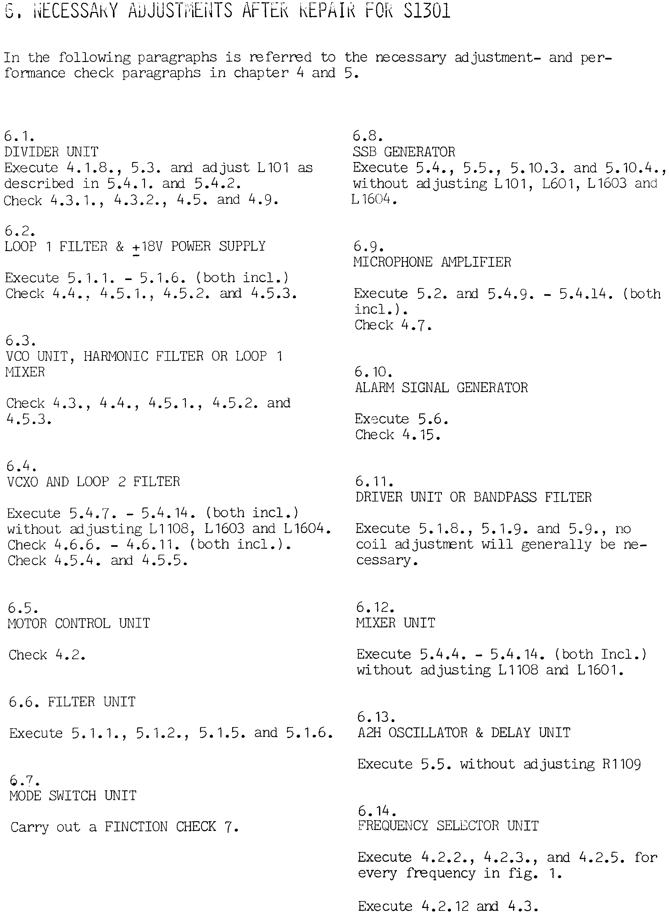 Sailor S1301 Necessary adjustments after repair page-1
