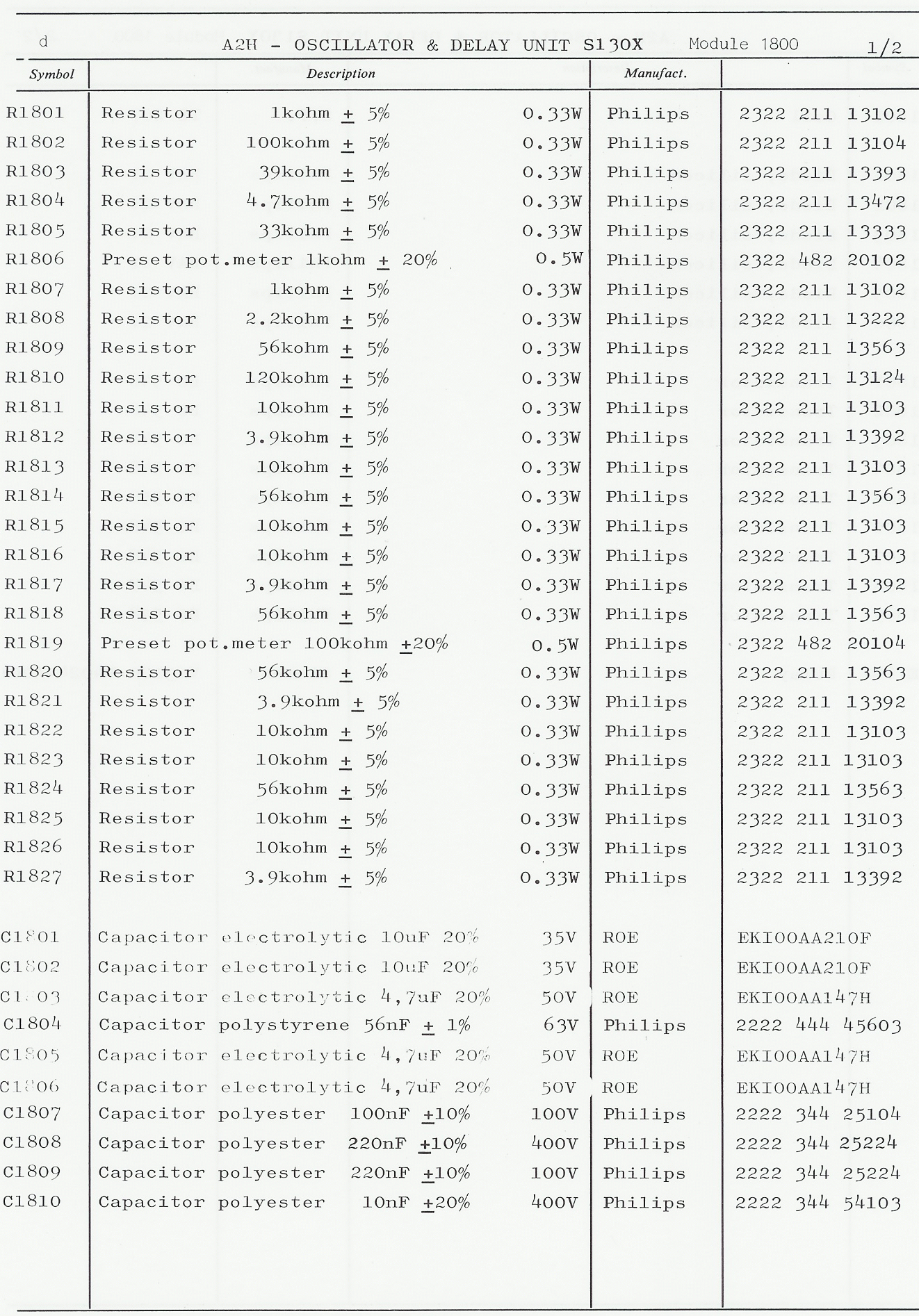 Sailor S1301 A2H  parts list 1