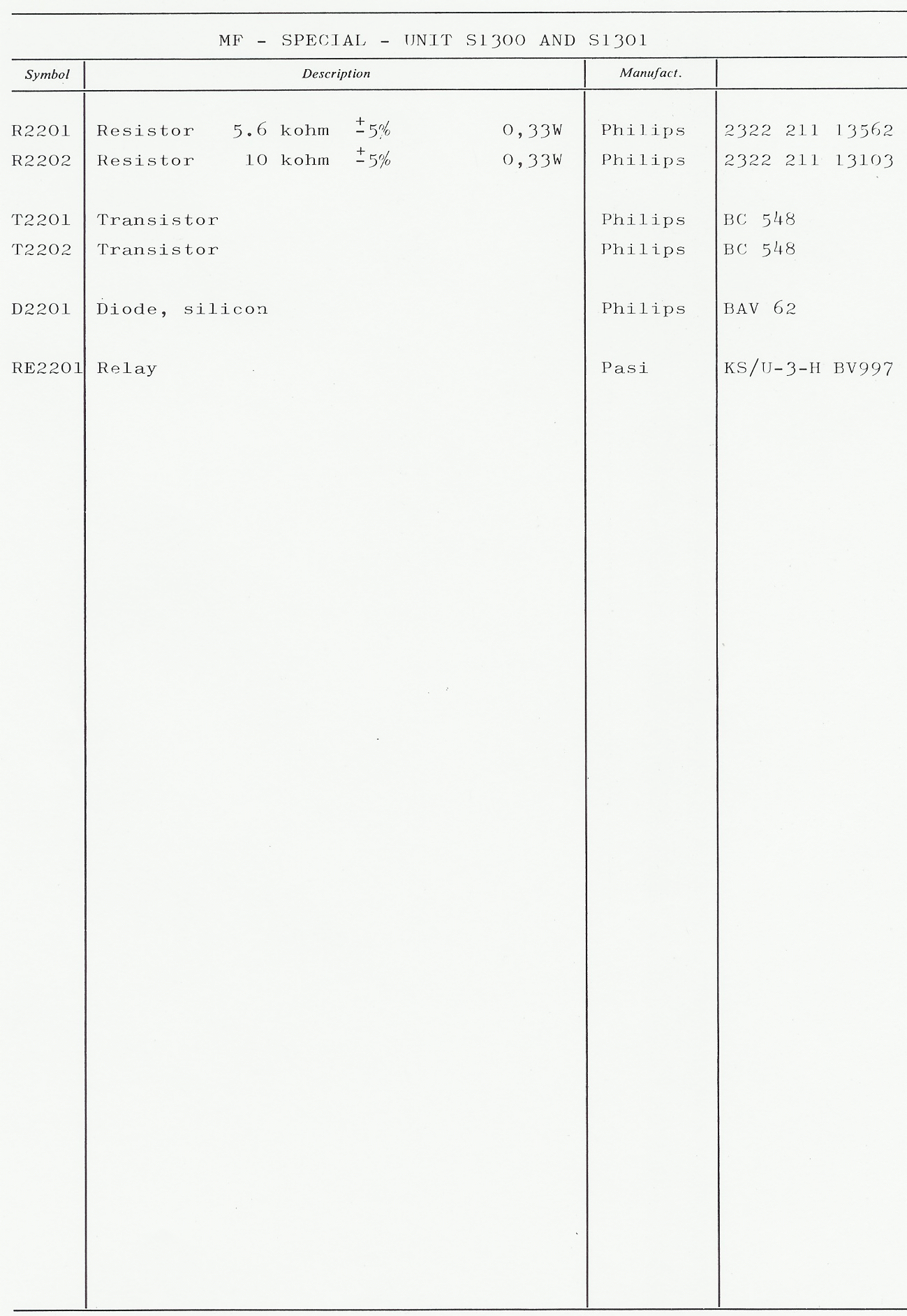 Sailor S1301 Power switch Part list 1