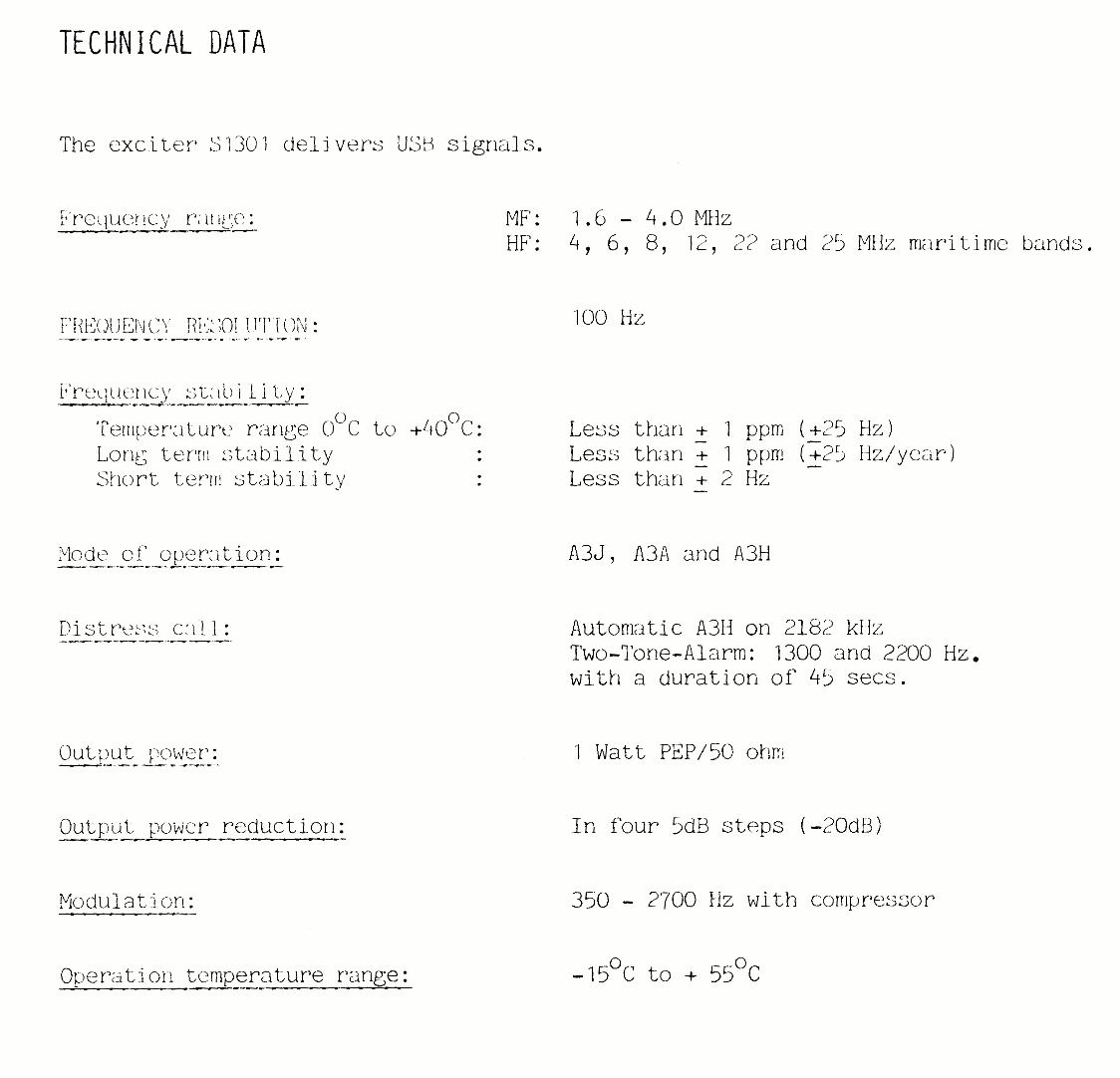 Sailor S1301 Technical data page-1